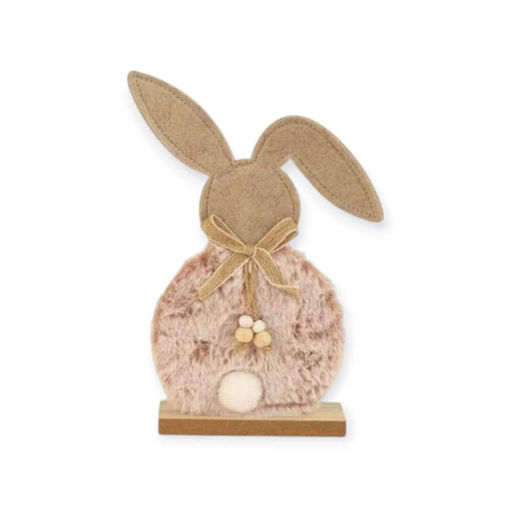 Picture of FELT EASTER BUNNY WITH FUR AND BOW 26CM PINK